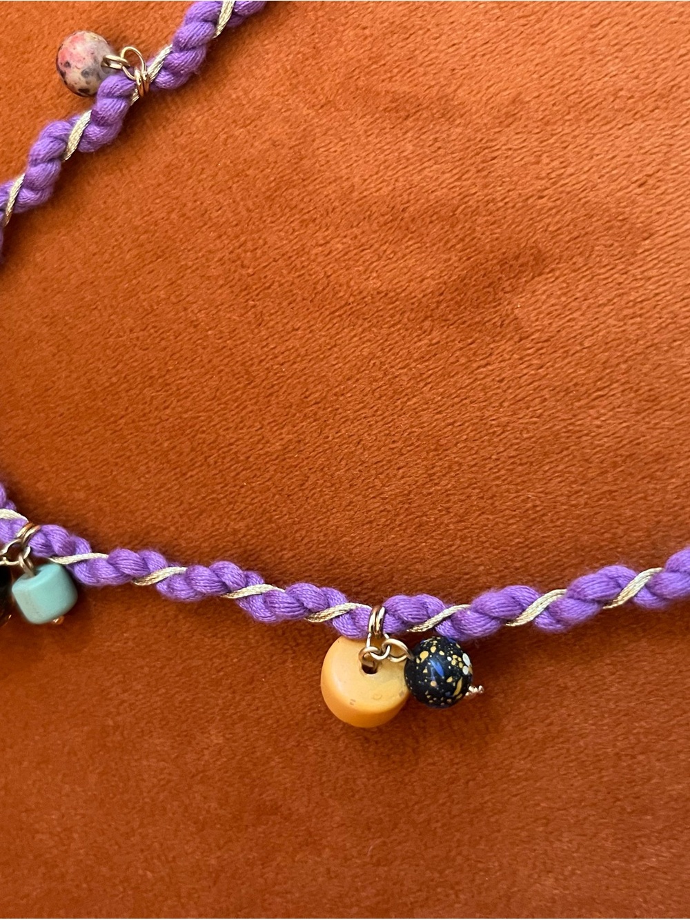 Zara beaded Handcrafted Purple and Orange Tassel Necklace - Picture 3 of 5